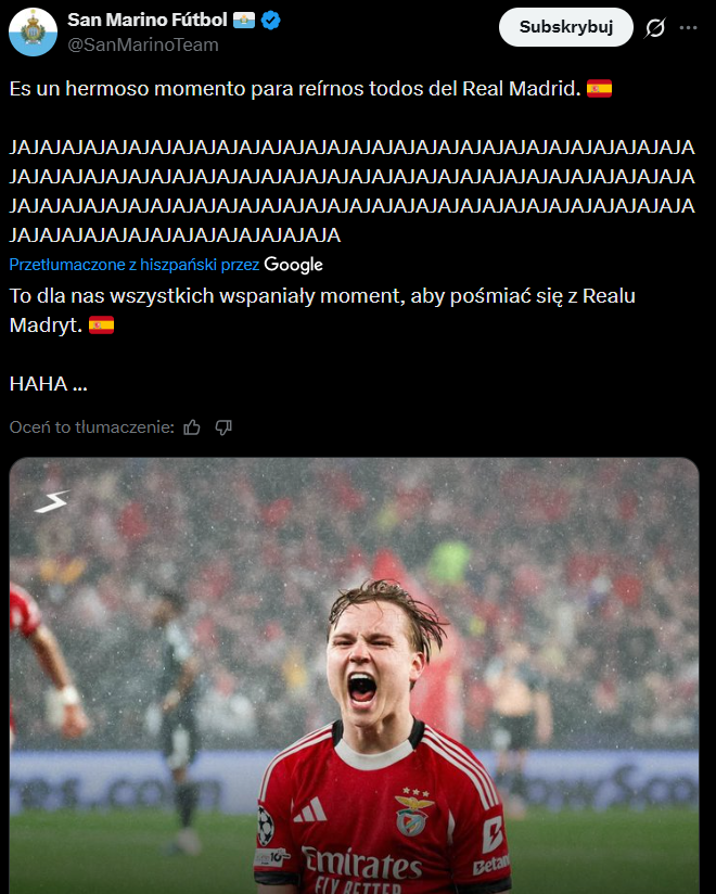 Tak z Realu Madryt ŚMIEJE SIĘ fanowskie konto San Marino xD